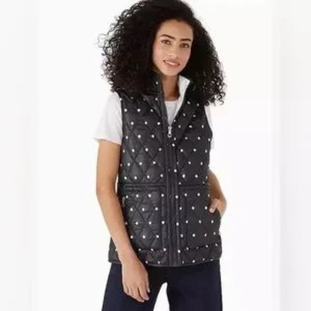 Kate Spade Black Polka-Dot Quilted Vest Size S - NWT